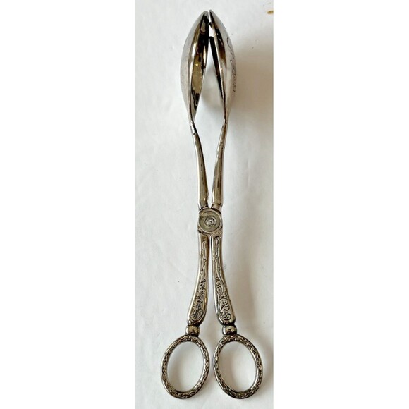 Vintage Italian Scissor Tongs Silverplate Fork and Spoon shape Fruit design - Picture 6 of 8